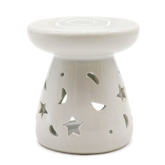 Lrg Classic White Oil Burner - Moon & Star