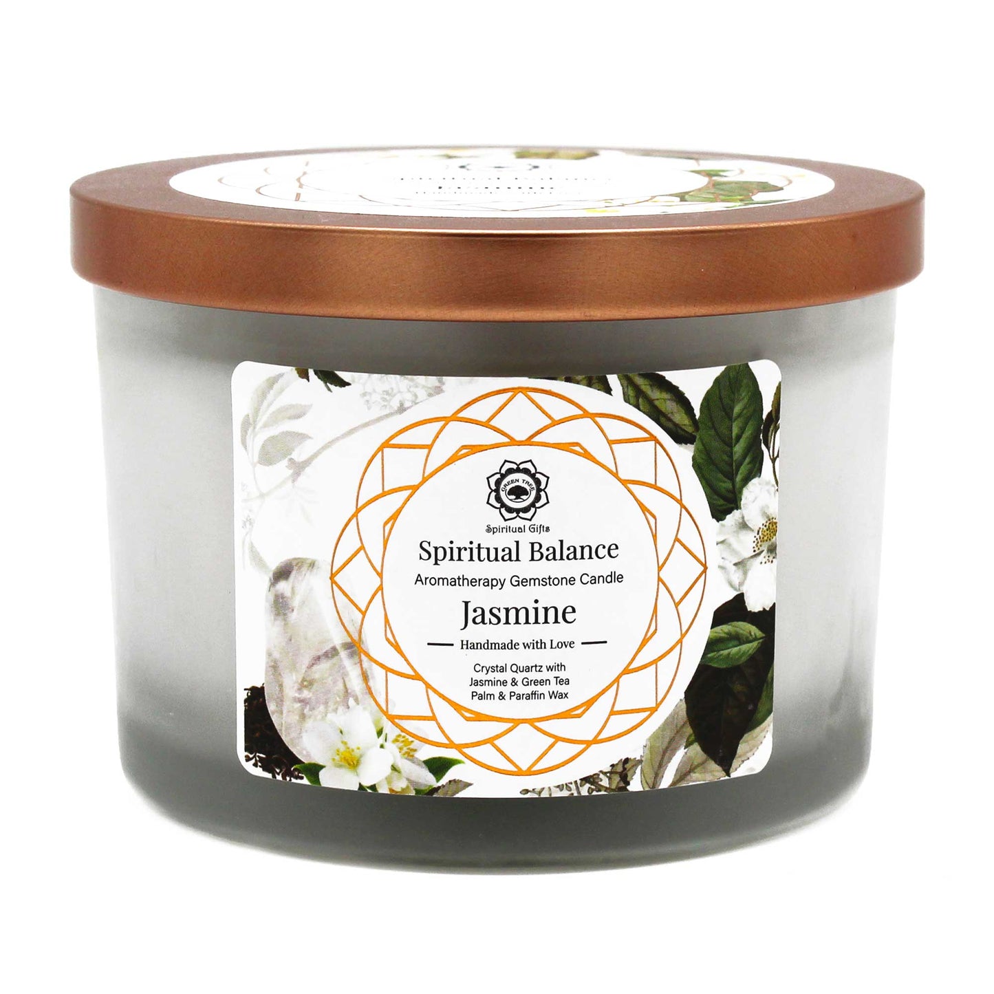 Jasmine and Crystal Quartz Gemstone Candle - Spiritual Balance