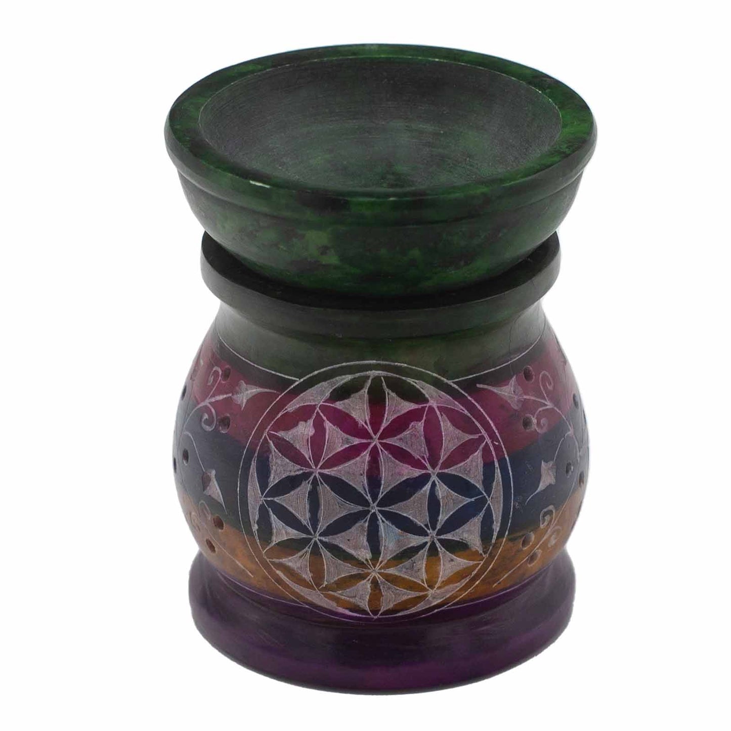 Soapstone Oil Burner 10cm - Flower of Life - Five Colours