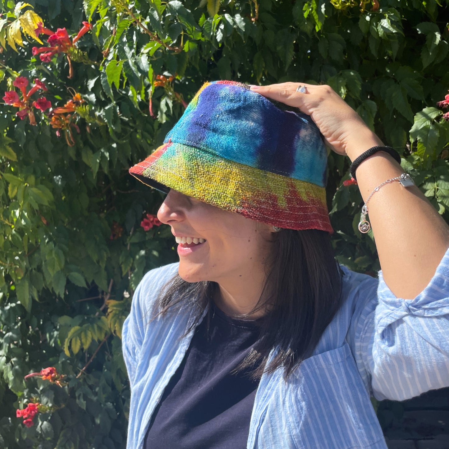 Patched Hemp & Cotton Boho Festival Hat - Tiedye