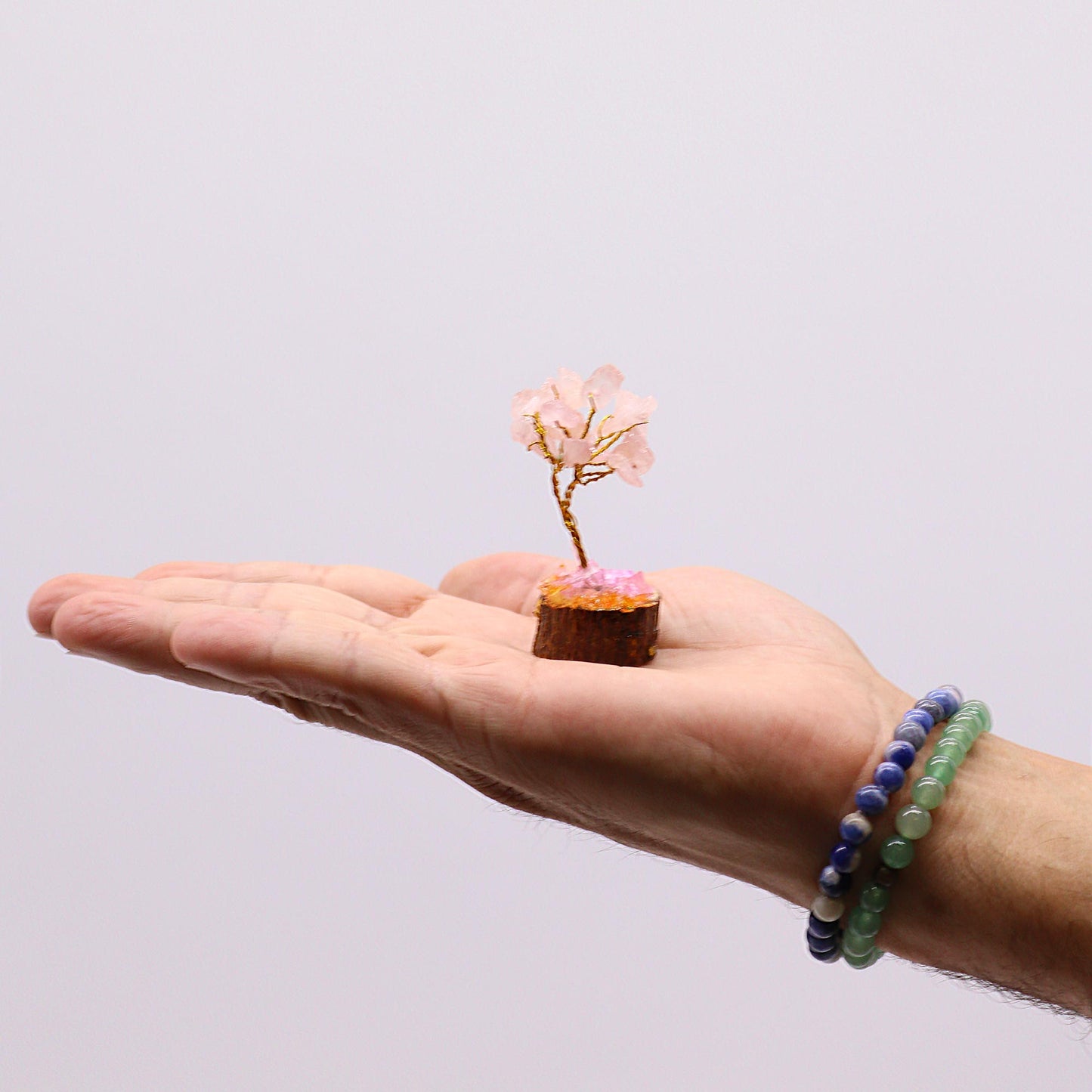 Mini Gemstone Tree On Wood Base - Rose Quartz (15 stones)