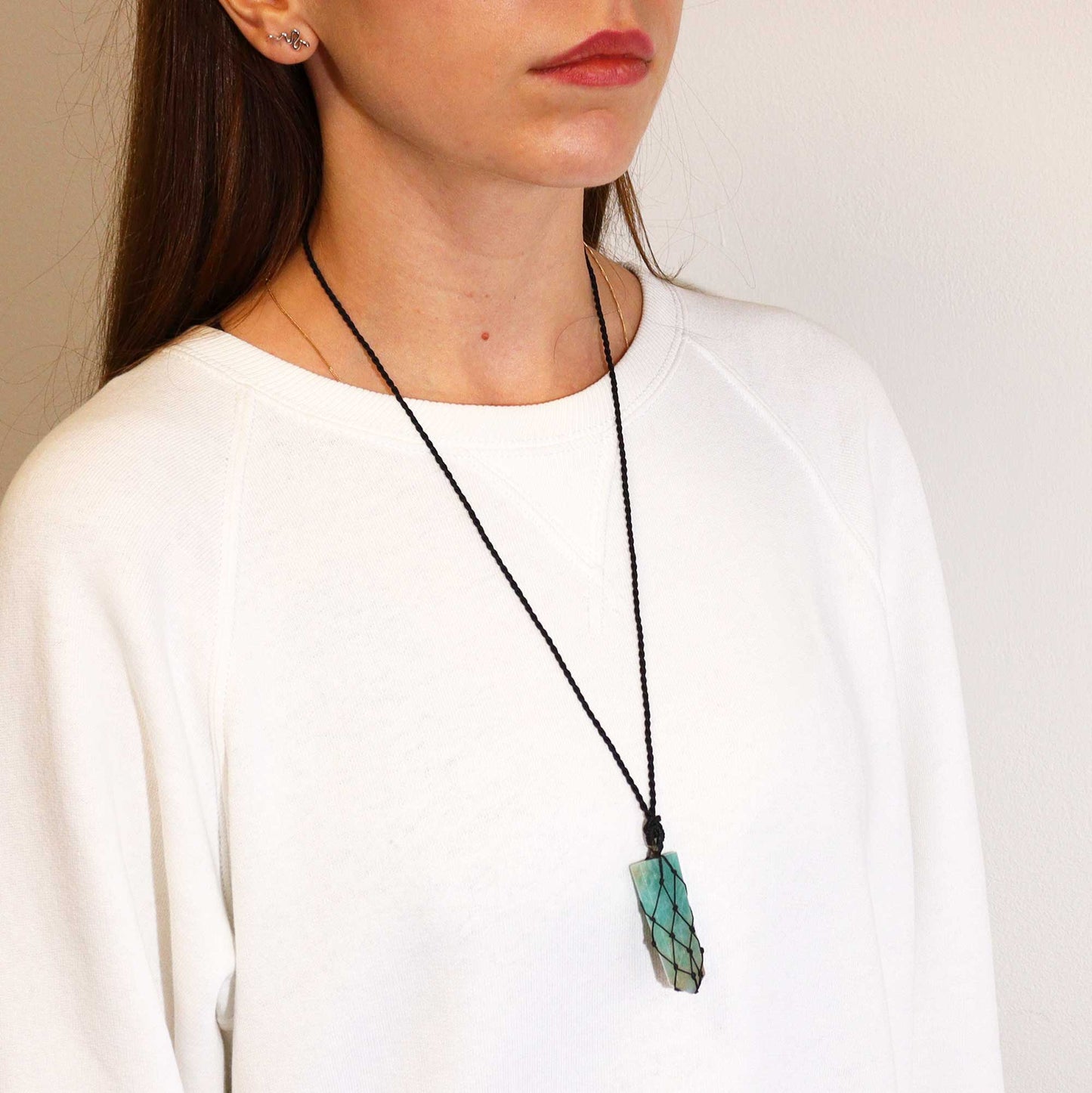 Laced Gemstone Flat Point Pendant - Amazonite