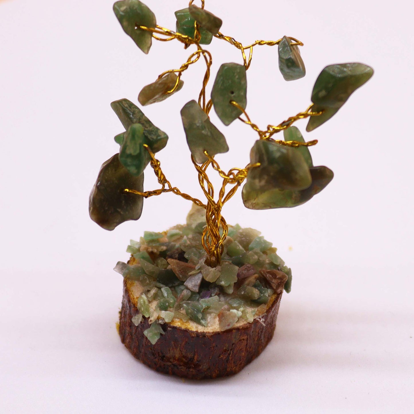 Mini Gemstone Tree On Wood Base - Green Aventurine (15 stones)