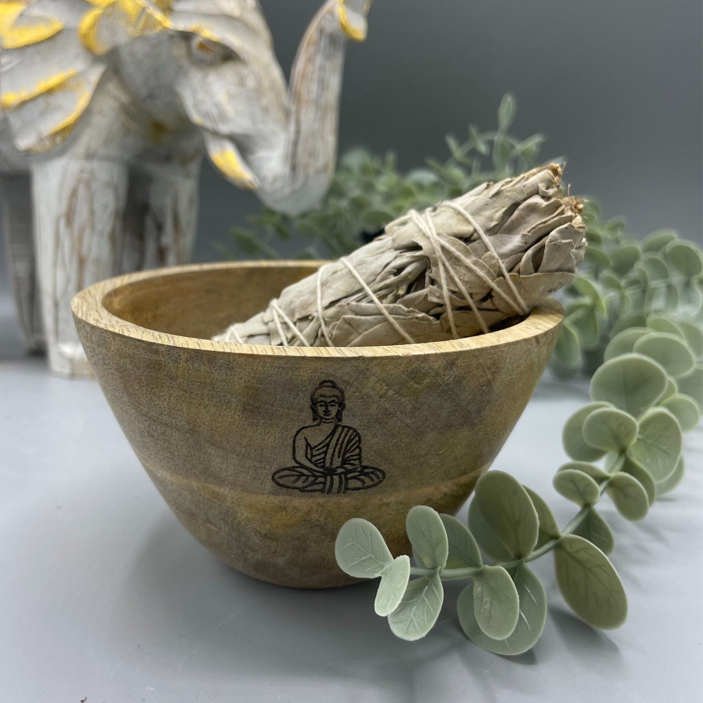 Wooden Smudge and Ritual Offerings Bowl - Buddha - 11x7cm