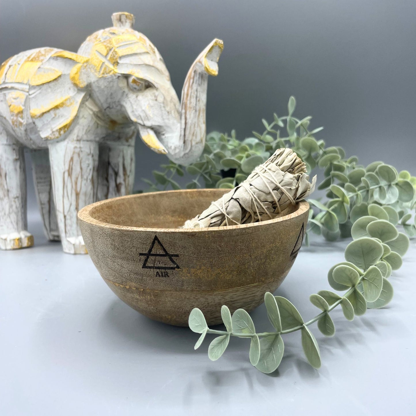 Wooden Smudge and Ritual Offerings Bowl - Four Elements - 13x7cm