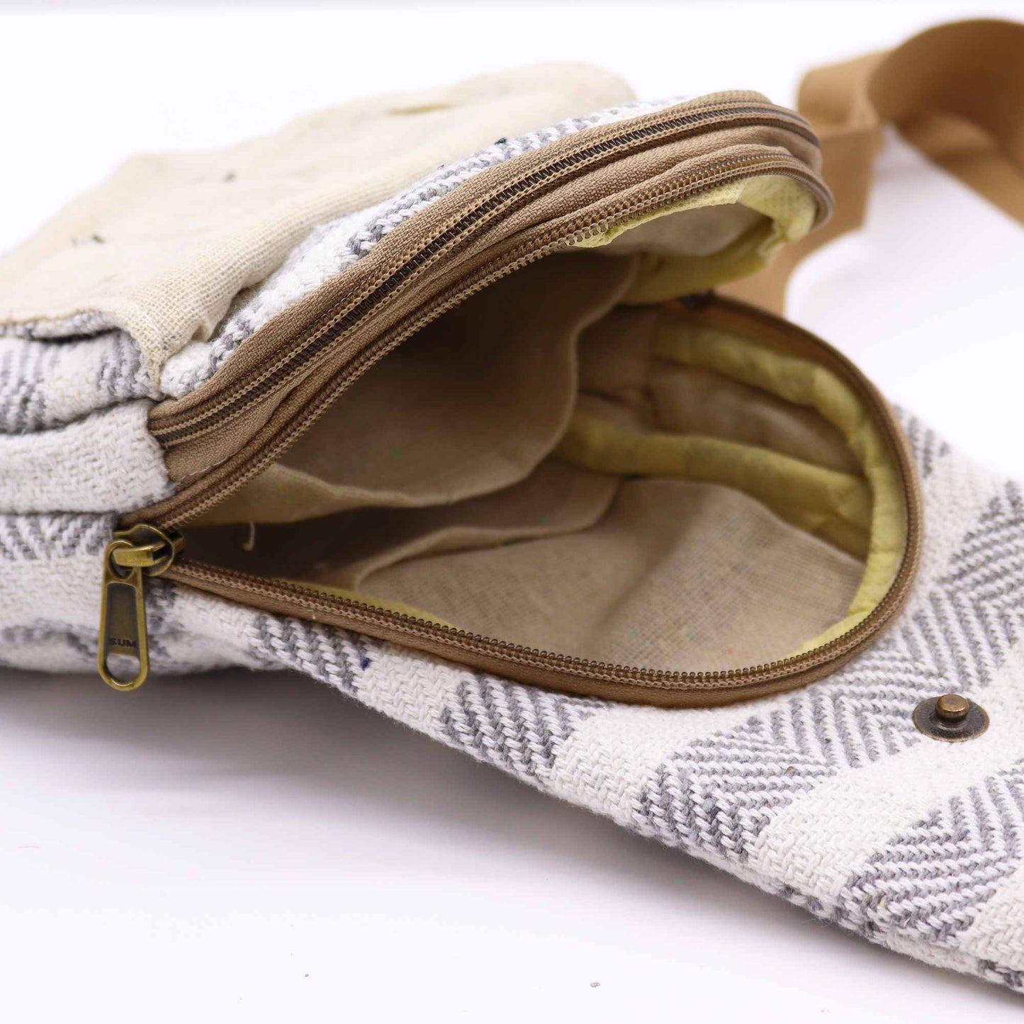 Body Cross Bag Natural Cotton - Grey & White