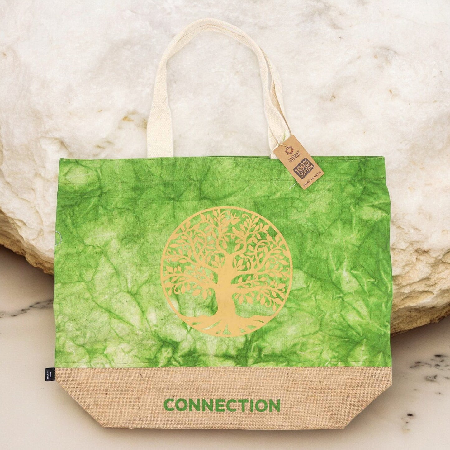 All Natural Bag - Green Stonewash - Tree of Life - Connection