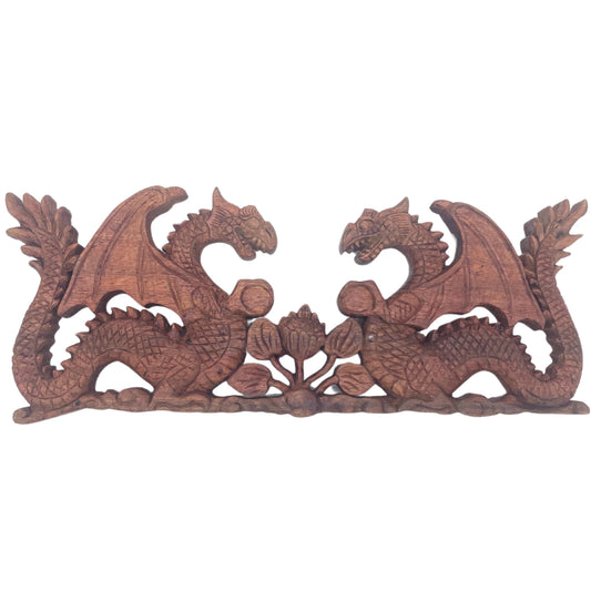 Two Facing Dragon Plaque Carving - 40x15cm