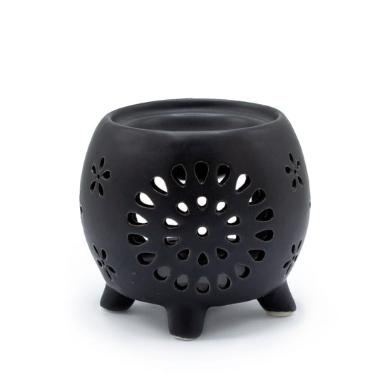 Squat Pot Oil Burner Flower Burst - Matt Black