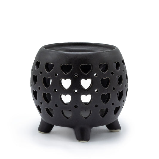 Squat Pot Oil Burner Multi Hearts - Matt Black