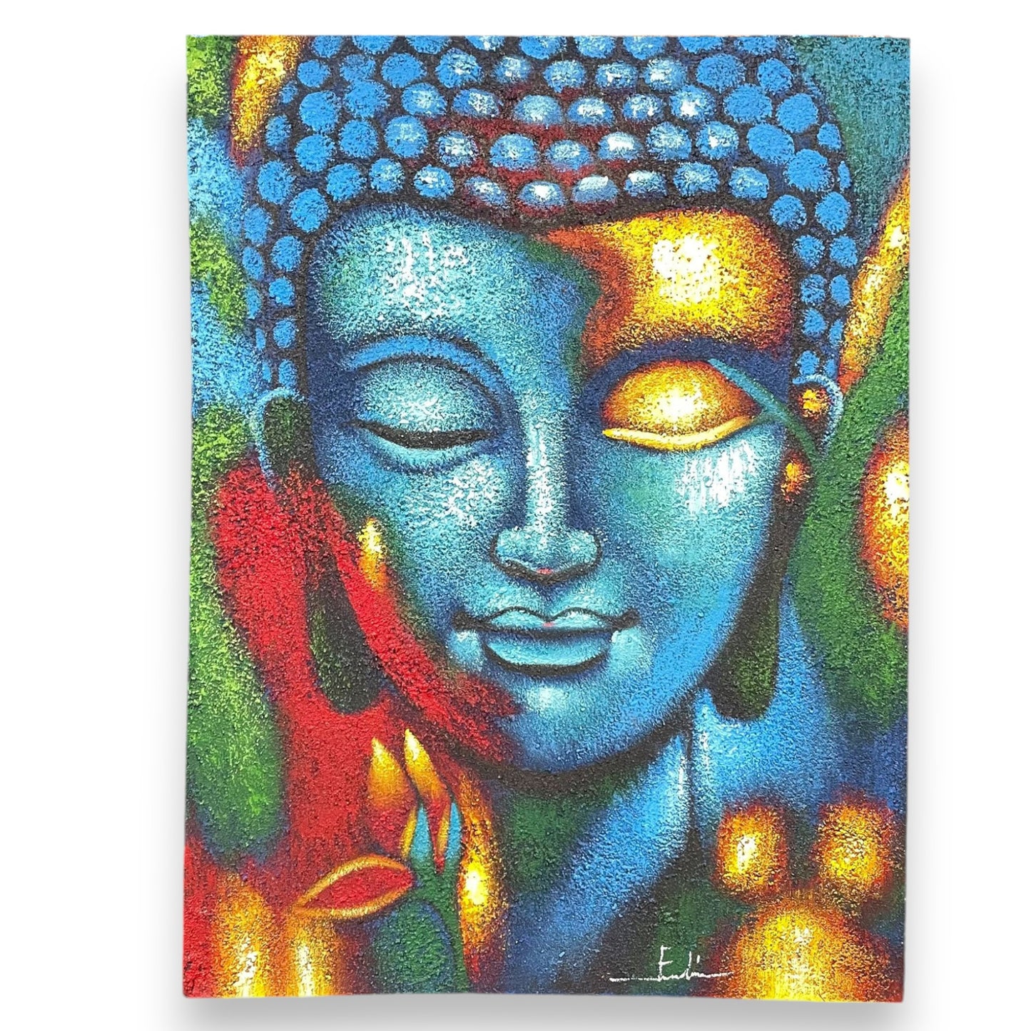 Buddha Painting - Blue & Gold Flower 75x55cm