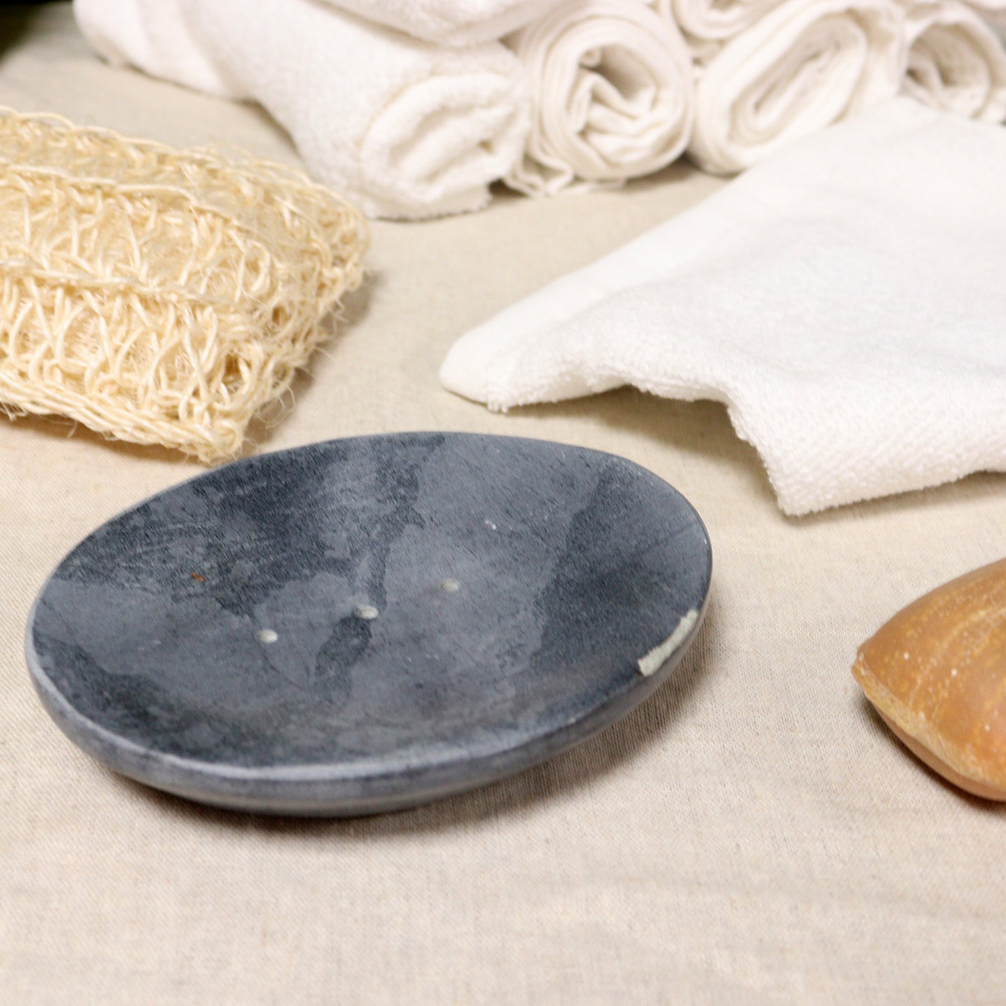 Grey Soapstone Soap Dish 10x12cm- Classic Oval