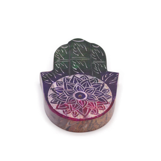 Soapstone Hamsa Incense Holder - Lotus Flower