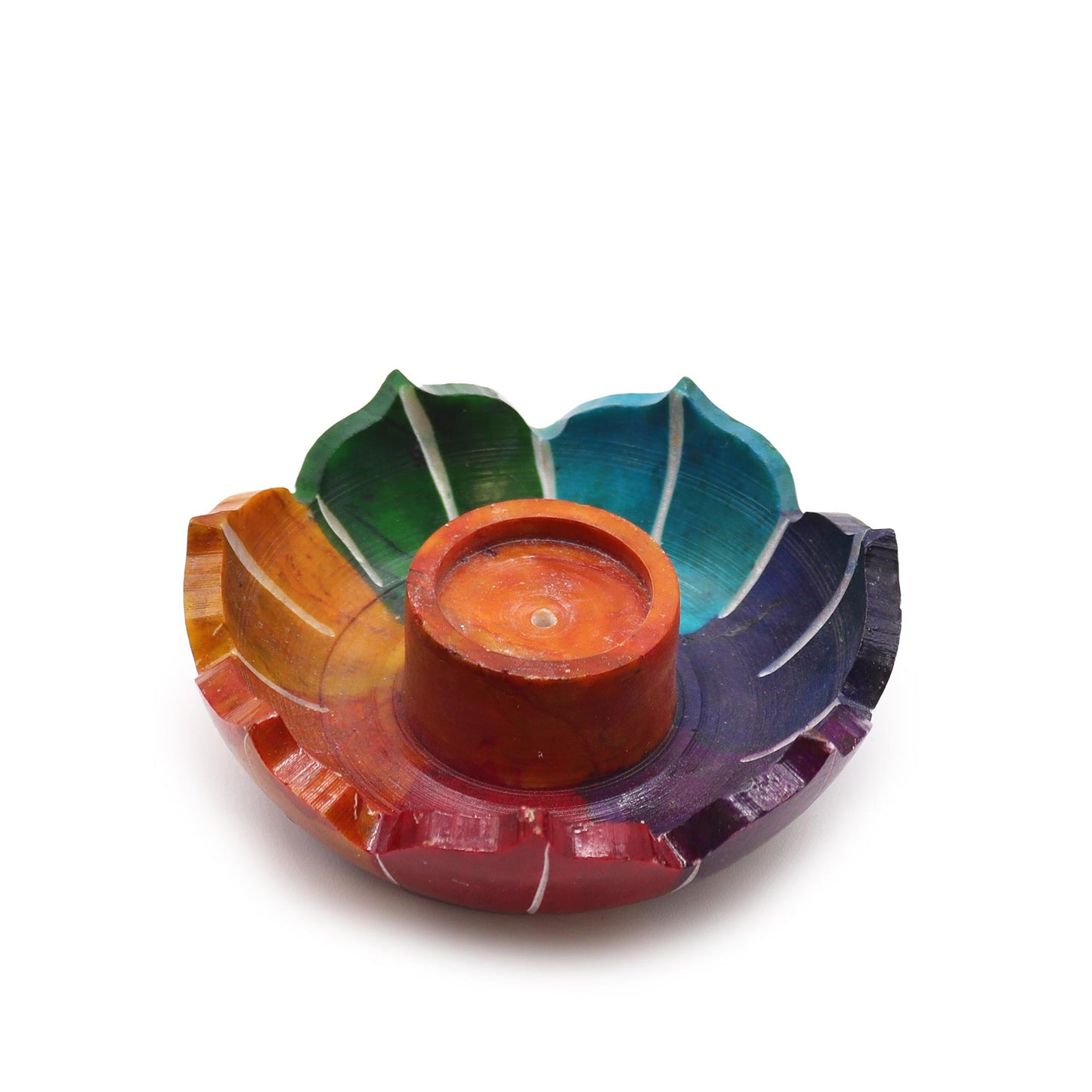 Soapstone Small Lotus Flower Incense Holder - Chakra Colours