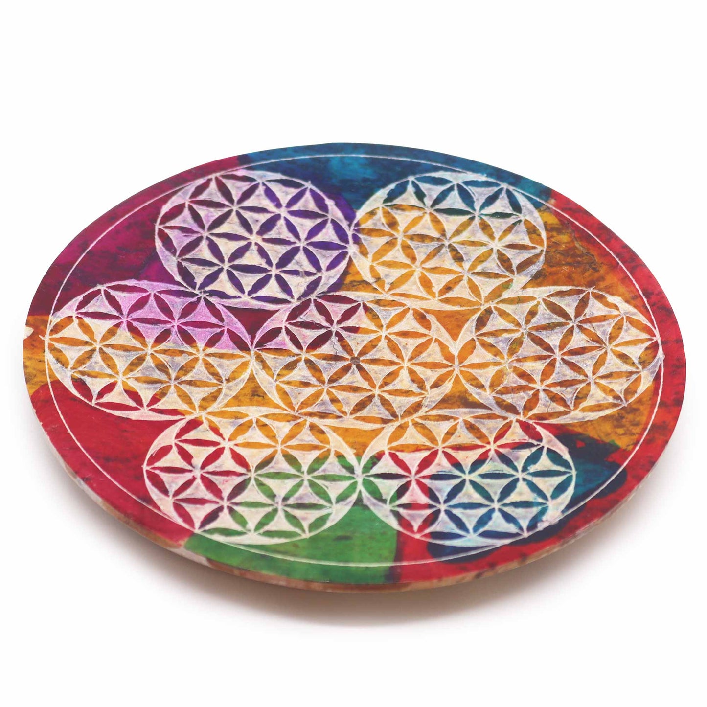 Soapstone Disc Incense Holder - 7 Flower of Life