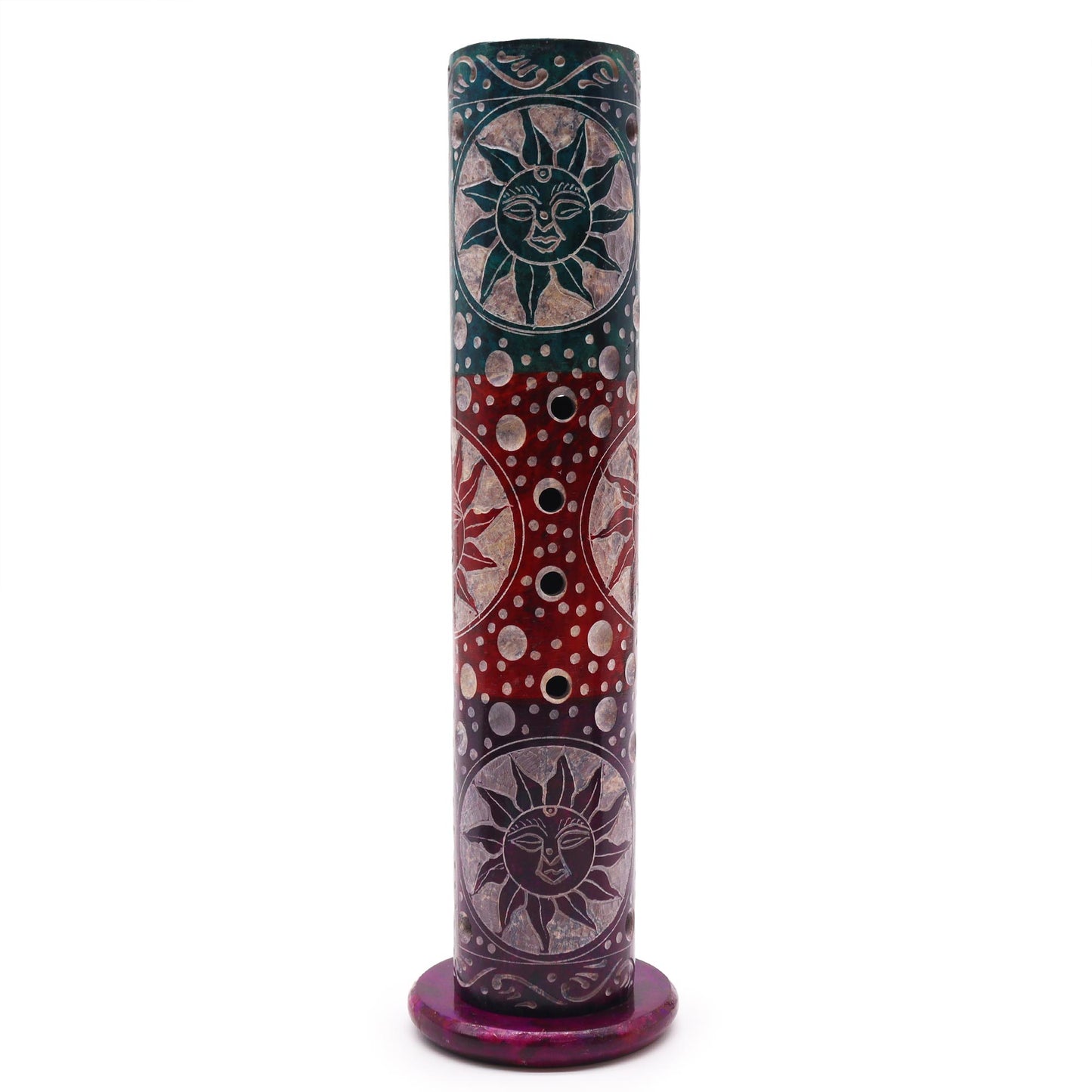 Soapstone Round Tower Incense Holder - Suns