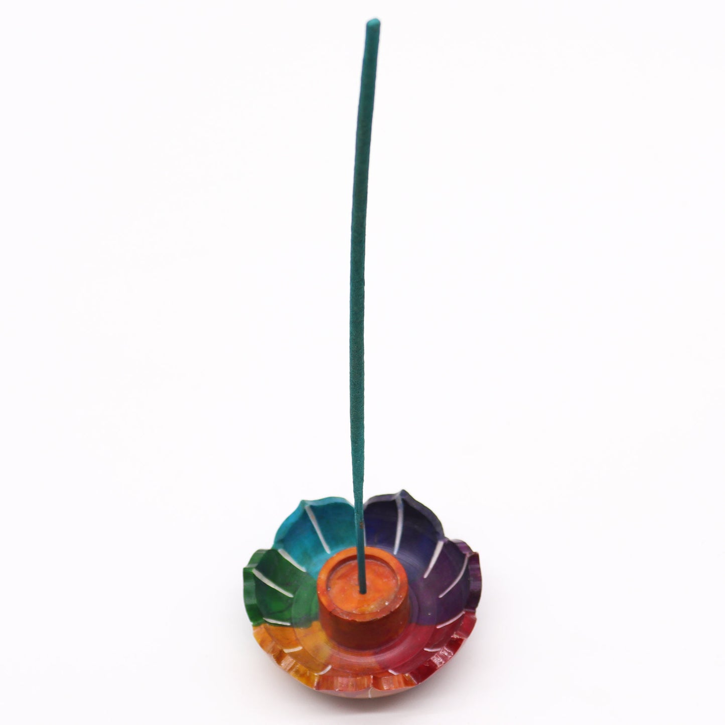 Soapstone Small Lotus Flower Incense Holder - Chakra Colours