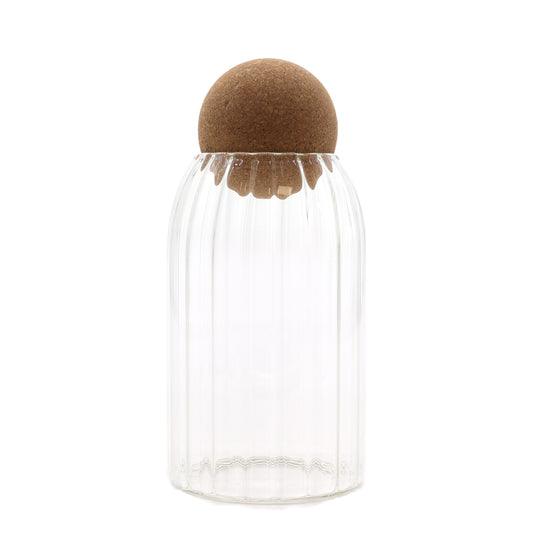 Cottage Cork-Ball Glass Jar -  Ribbed - 15cm